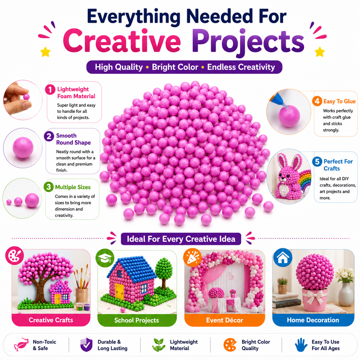 DIY Pink Beads – Creative Craft Decorations for School Projects, Gift Boxes, Home Decor & Handmade Art
