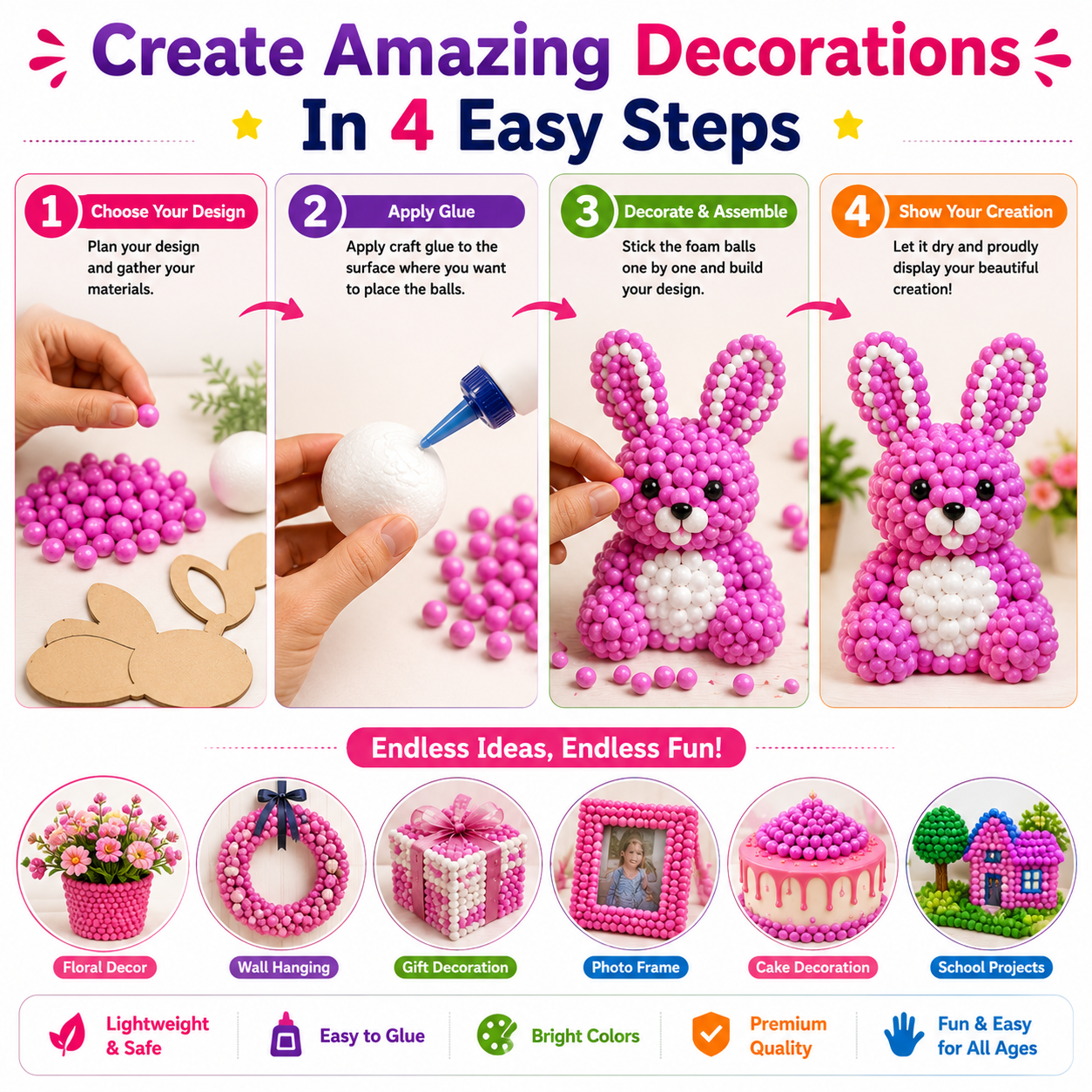 DIY Pink Beads – Creative Craft Decorations for School Projects, Gift Boxes, Home Decor & Handmade Art