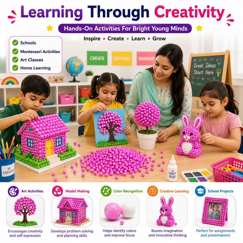 DIY Pink Beads – Creative Craft Decorations for School Projects, Gift Boxes, Home Decor & Handmade Art