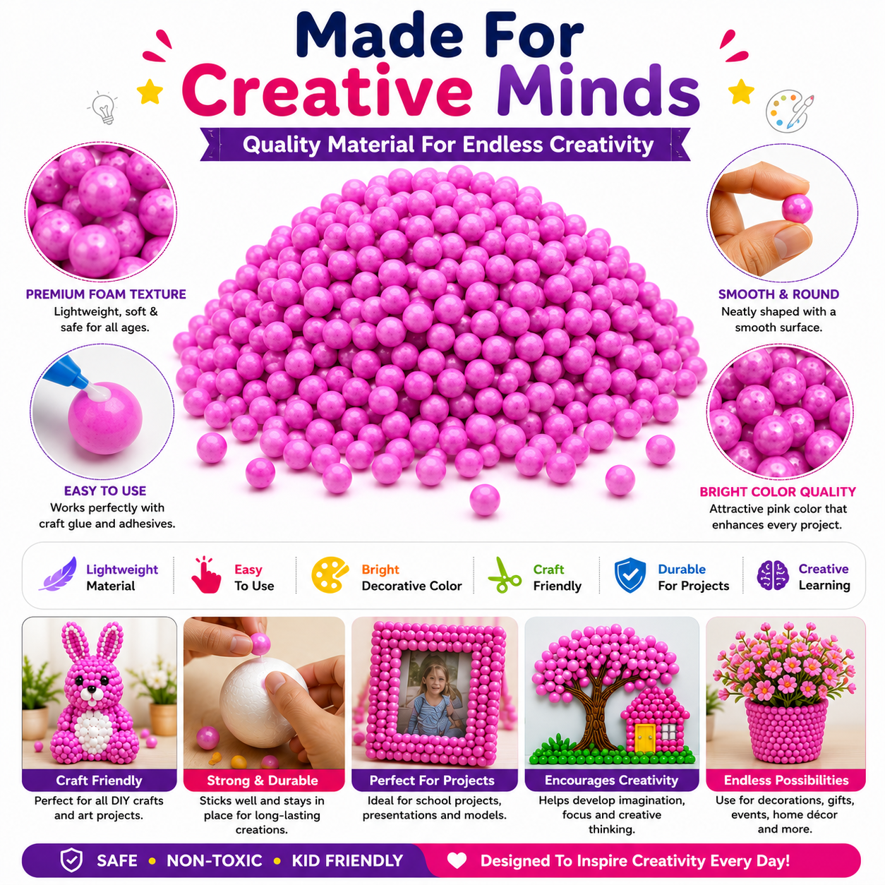 DIY Pink Beads – Creative Craft Decorations for School Projects, Gift Boxes, Home Decor & Handmade Art