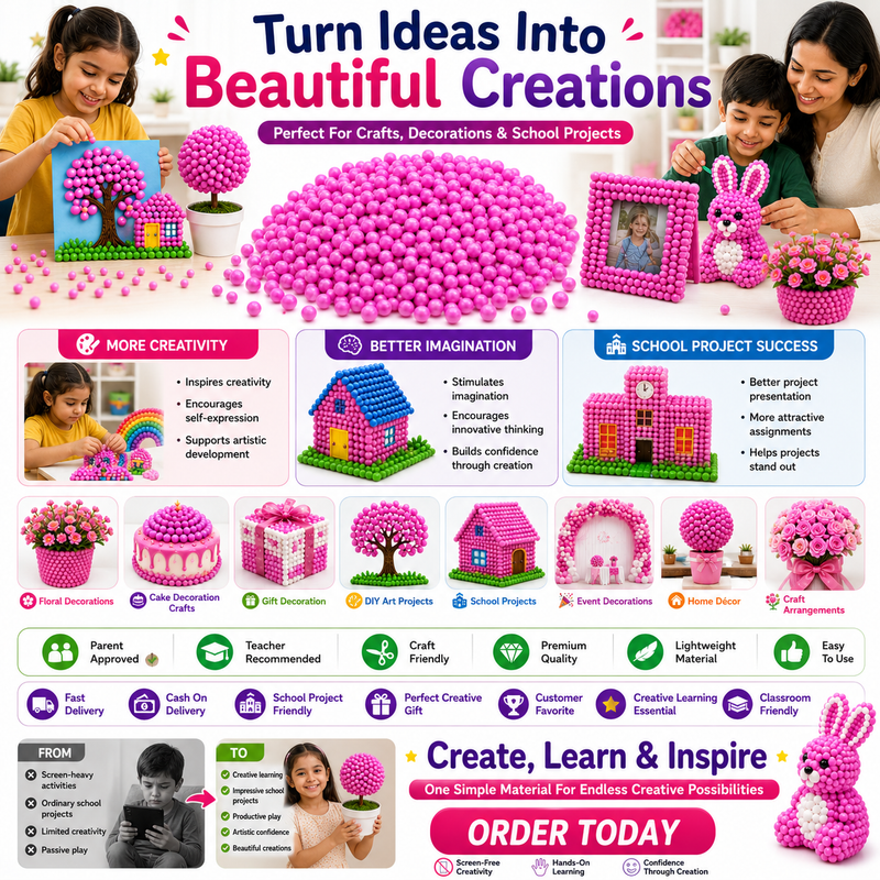 DIY Pink Beads – Creative Craft Decorations for School Projects, Gift Boxes, Home Decor & Handmade Art