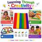 Multicolor Wooden Craft Sticks – DIY Popsicle Sticks for Kids Crafts, School Projects & Handmade Decorations