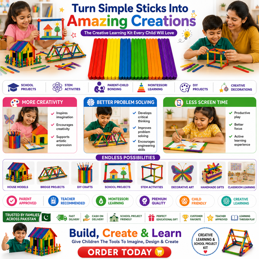 Multicolor Wooden Craft Sticks – DIY Popsicle Sticks for Kids Crafts, School Projects & Handmade Decorations