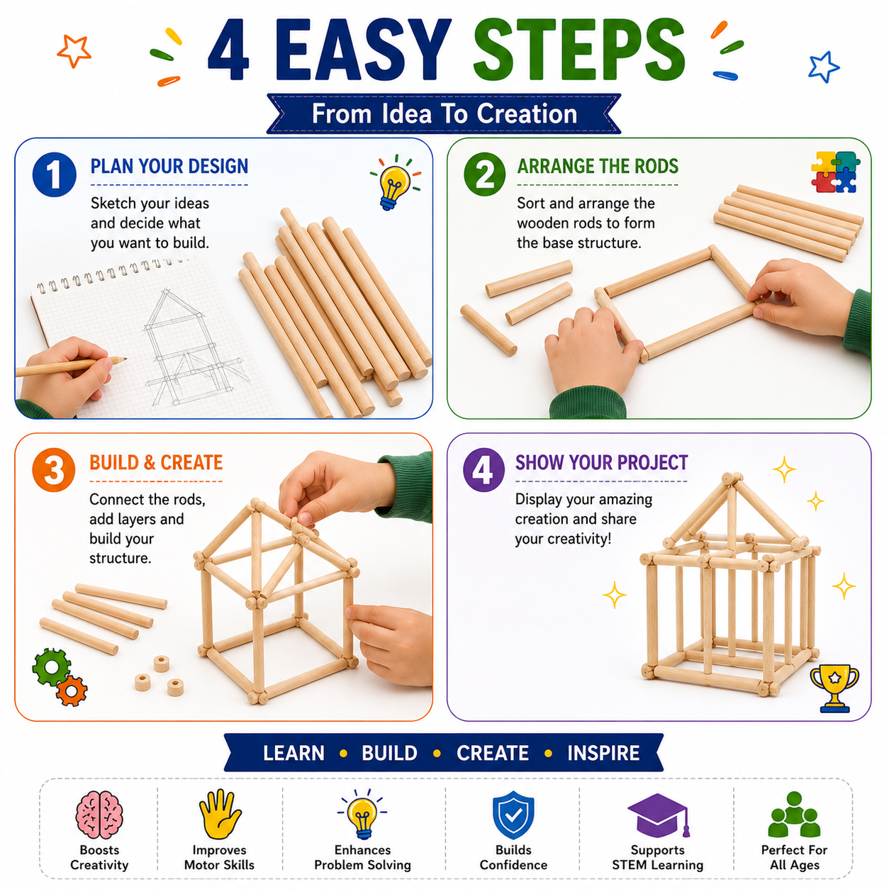 Kids Counting Sticks – Montessori-Inspired Math Learning Toy for Numbers, Counting, Patterns & Problem Solving