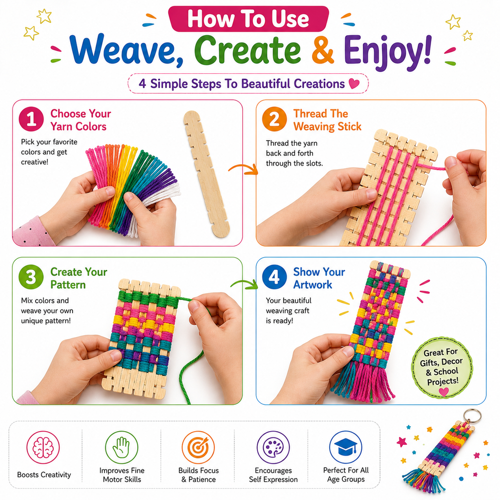 Natural Wooden Weaving Loom Mats & Craft Sticks – DIY Weaving Kit for Kids, School Projects & Creative Crafts