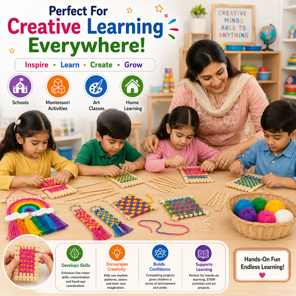 Natural Wooden Weaving Loom Mats & Craft Sticks – DIY Weaving Kit for Kids, School Projects & Creative Crafts
