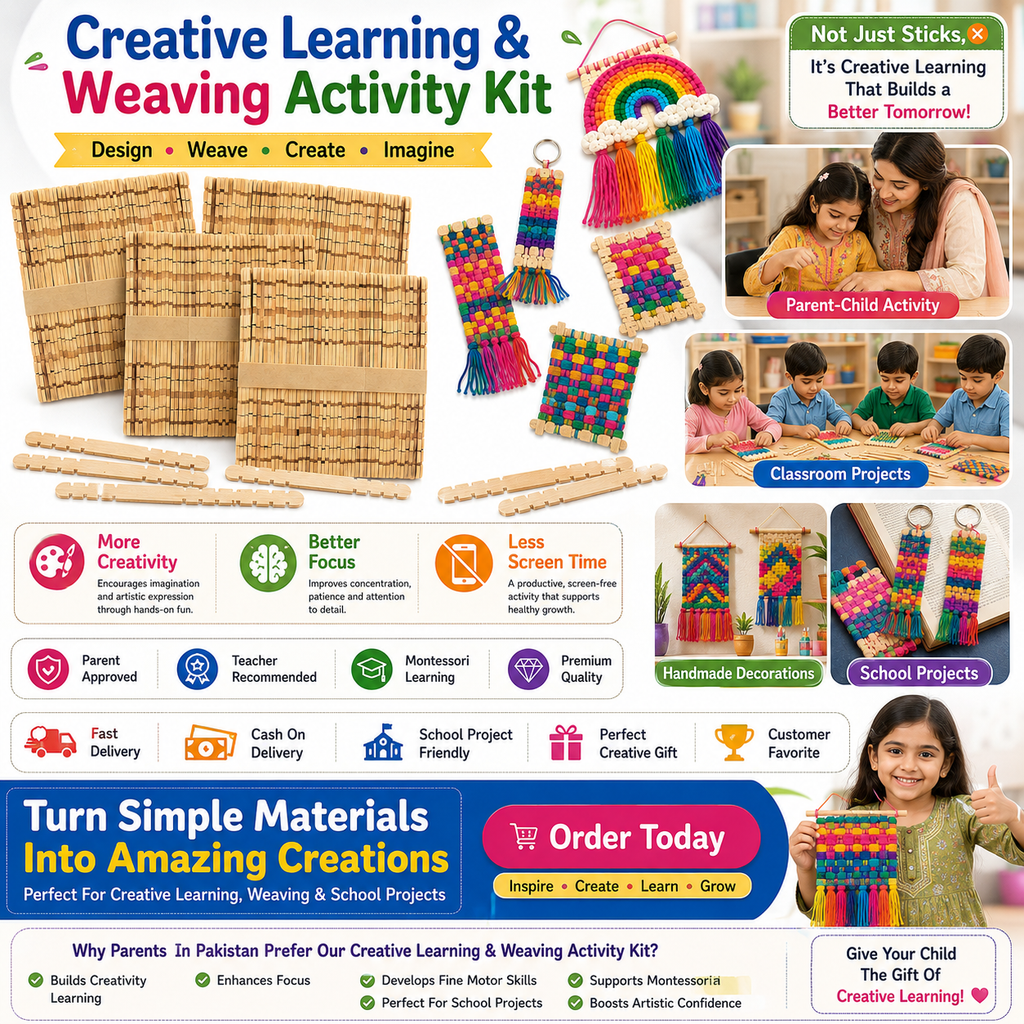 Natural Wooden Weaving Loom Mats & Craft Sticks – DIY Weaving Kit for Kids, School Projects & Creative Crafts