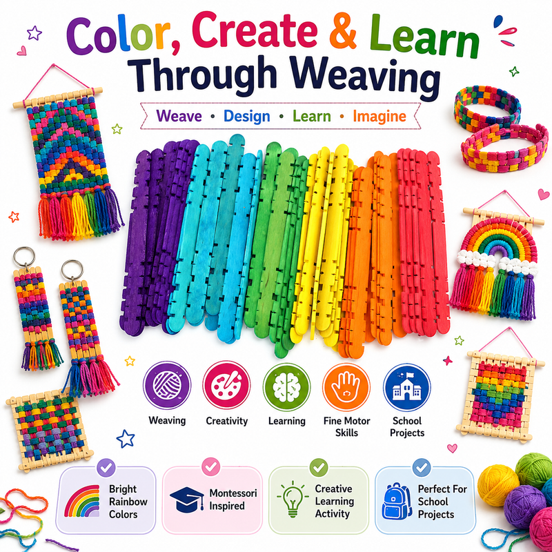 Colorful Wooden Loom Sticks – Weaving Craft Supplies for Kids, Beginners, School Projects & DIY Crafts