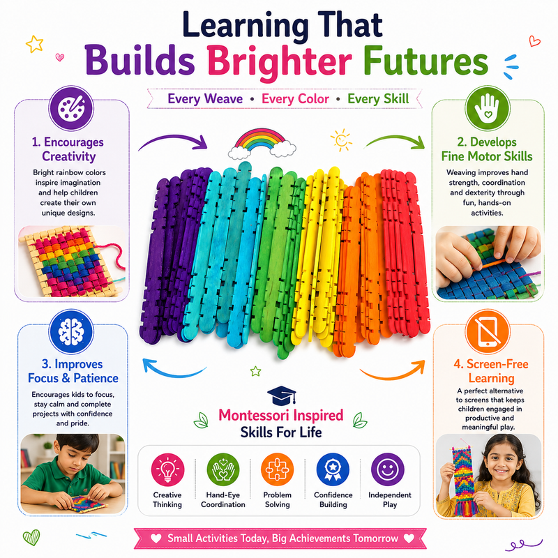 Colorful Wooden Loom Sticks – Weaving Craft Supplies for Kids, Beginners, School Projects & DIY Crafts