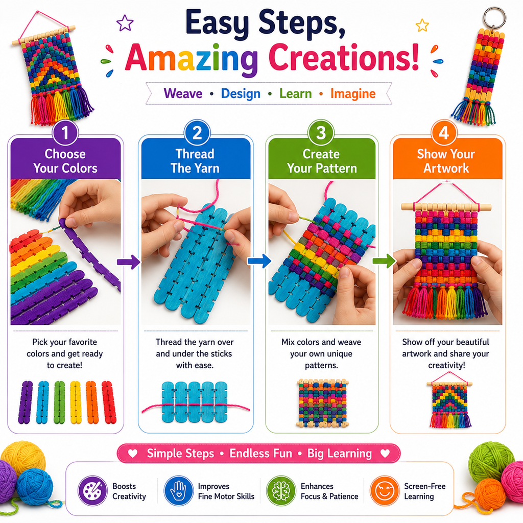Colorful Wooden Loom Sticks – Weaving Craft Supplies for Kids, Beginners, School Projects & DIY Crafts