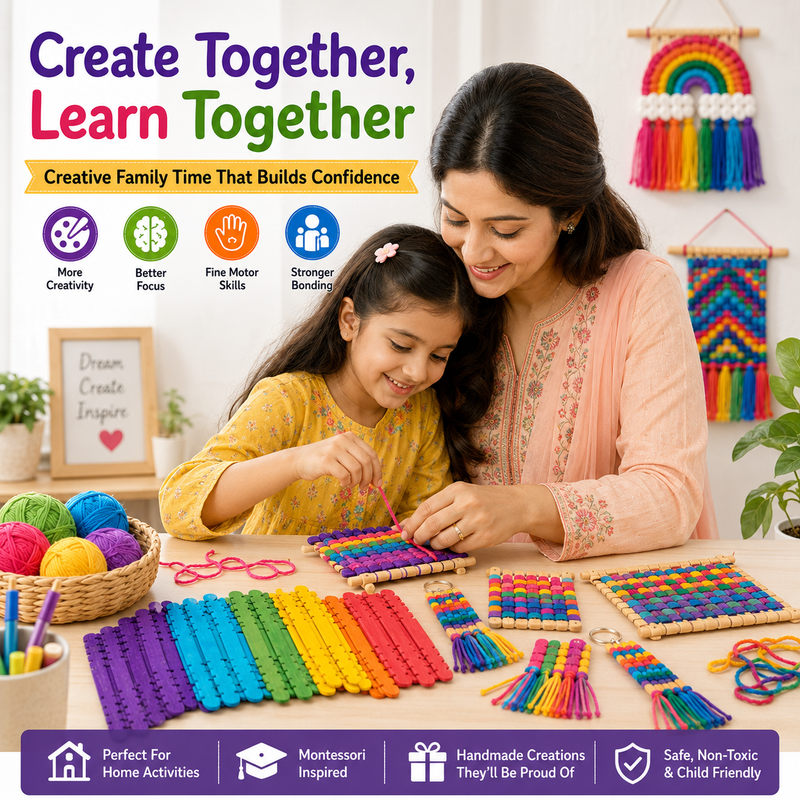 Colorful Wooden Loom Sticks – Weaving Craft Supplies for Kids, Beginners, School Projects & DIY Crafts