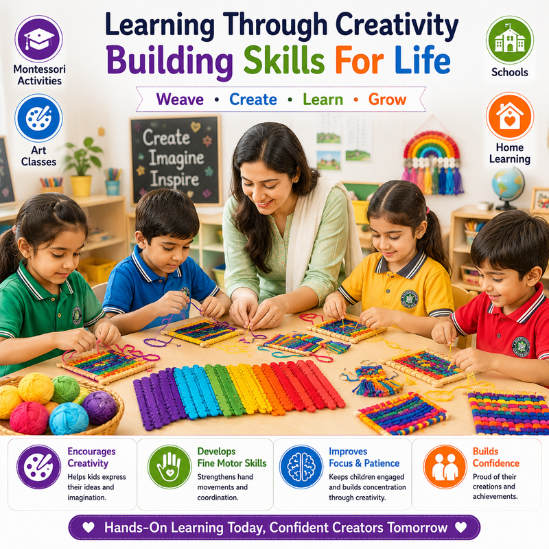 Colorful Wooden Loom Sticks – Weaving Craft Supplies for Kids, Beginners, School Projects & DIY Crafts