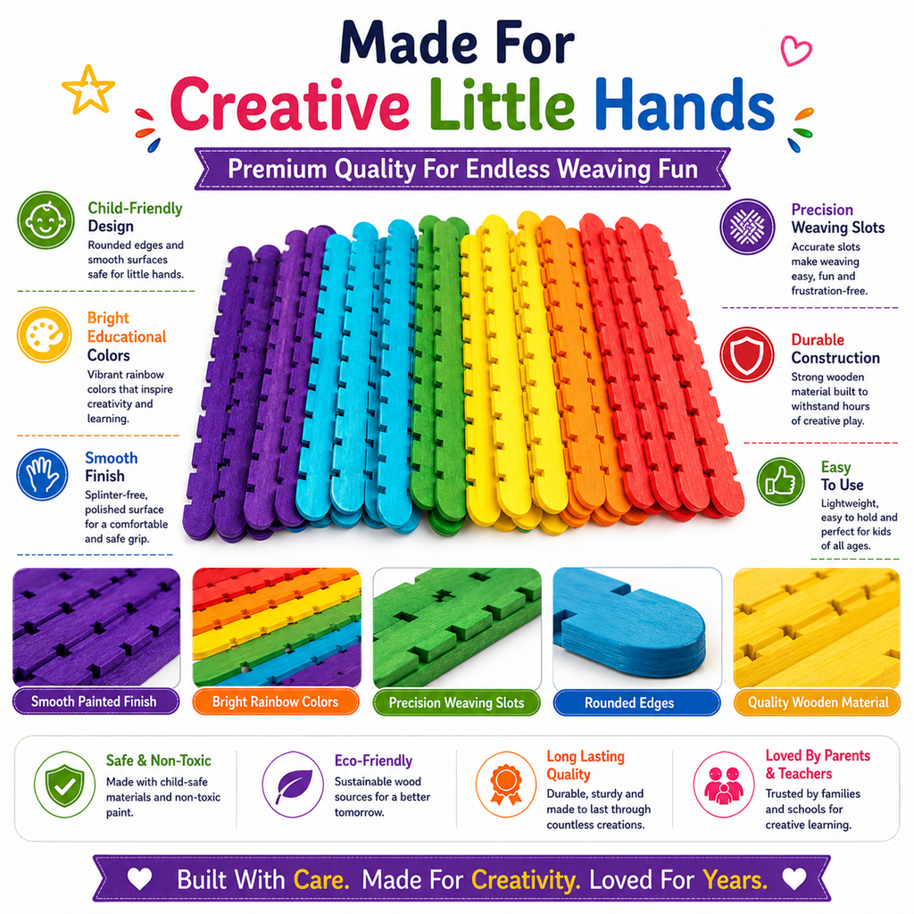 Colorful Wooden Loom Sticks – Weaving Craft Supplies for Kids, Beginners, School Projects & DIY Crafts