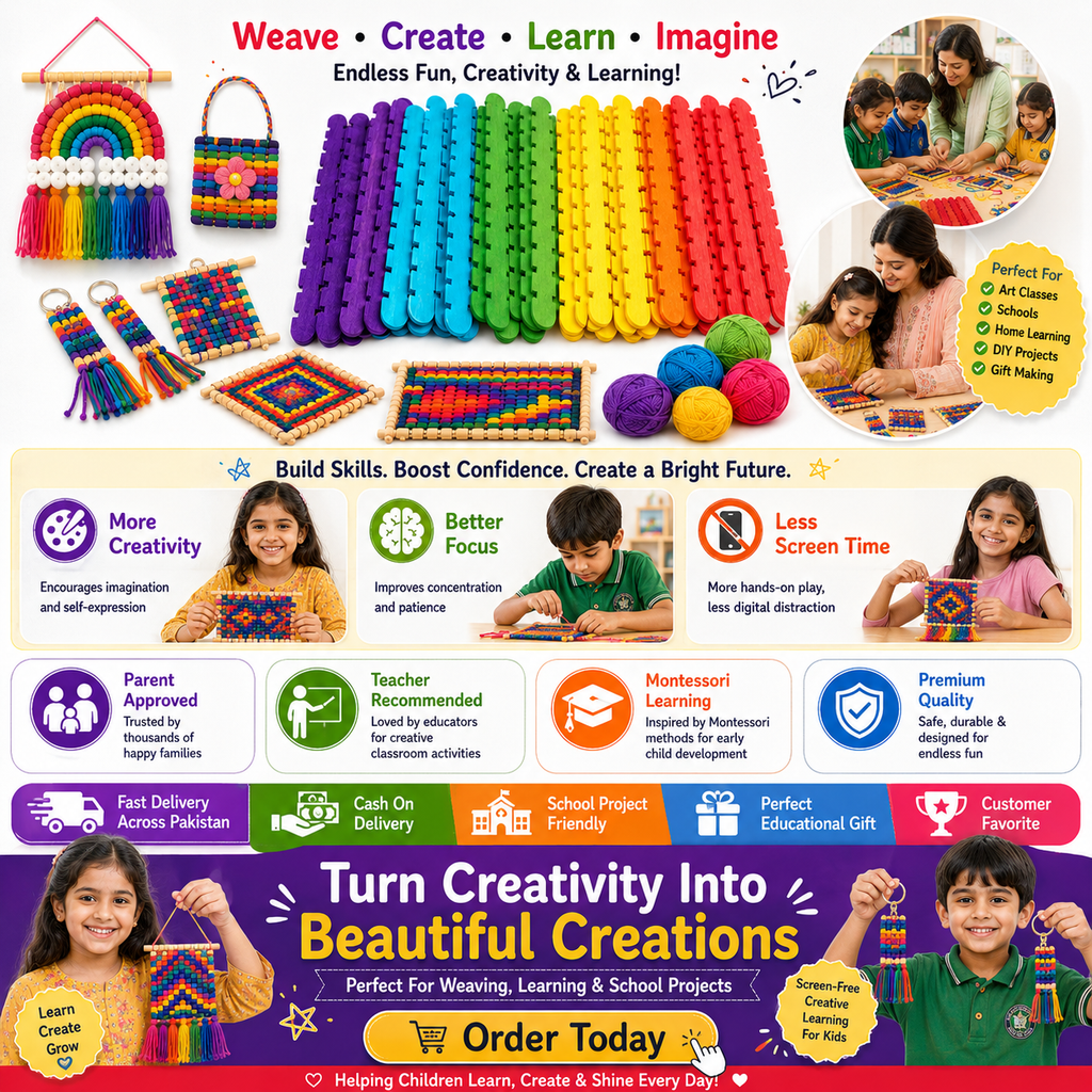 Colorful Wooden Loom Sticks – Weaving Craft Supplies for Kids, Beginners, School Projects & DIY Crafts