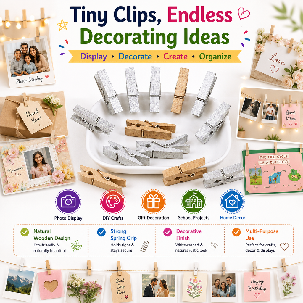 wooden clips silver wooden colour 12 pcs pack
