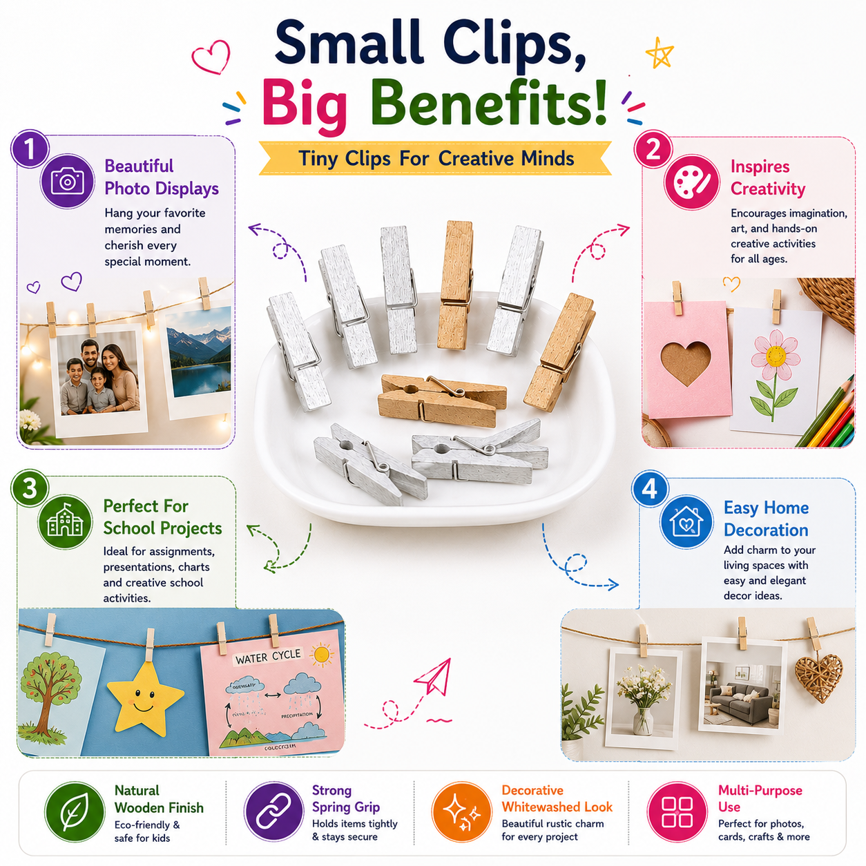 wooden clips silver wooden colour 12 pcs pack