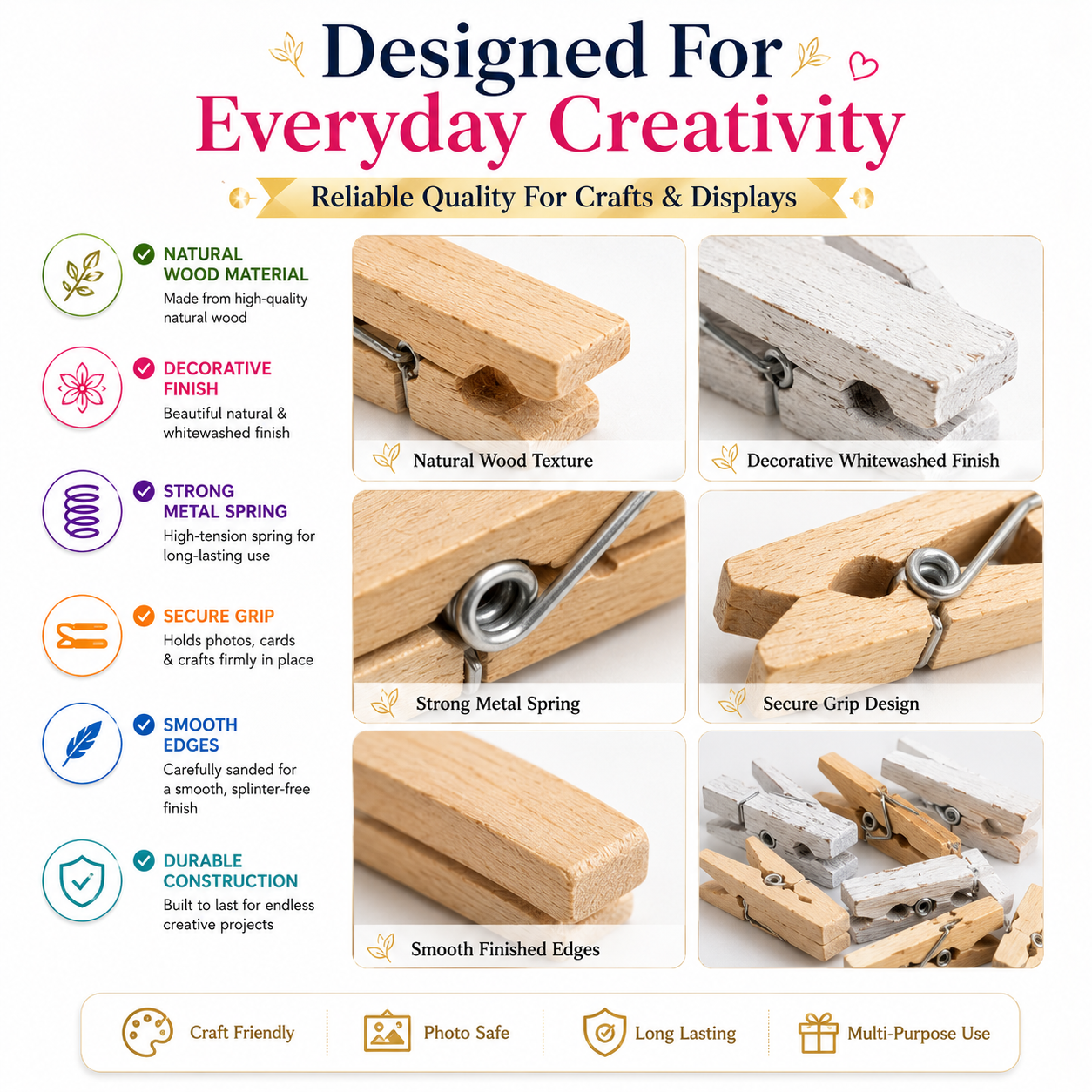 wooden clips silver wooden colour 12 pcs pack