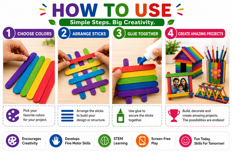 Colorful Jumbo Wooden Craft Sticks – Popsicle Sticks for School Projects, Model Building & DIY Art