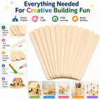 Natural Wooden Craft Sticks – 11cm Popsicle Sticks for Kids Crafts, STEM Projects & Model Building
