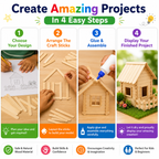Natural Wooden Craft Sticks – 11cm Popsicle Sticks for Kids Crafts, STEM Projects & Model Building