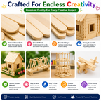 Natural Wooden Craft Sticks – 11cm Popsicle Sticks for Kids Crafts, STEM Projects & Model Building