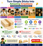 Natural Wooden Craft Sticks – 11cm Popsicle Sticks for Kids Crafts, STEM Projects & Model Building