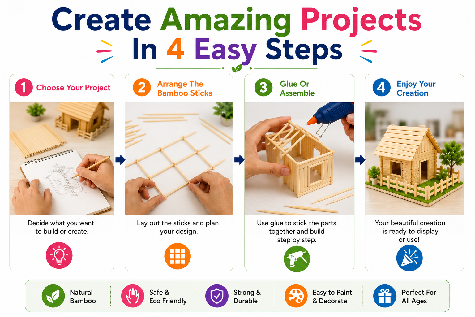 Wooden Sticks for DIY Crafts – 11cm Natural Popsicle Sticks for Kids, School & Creative Projects