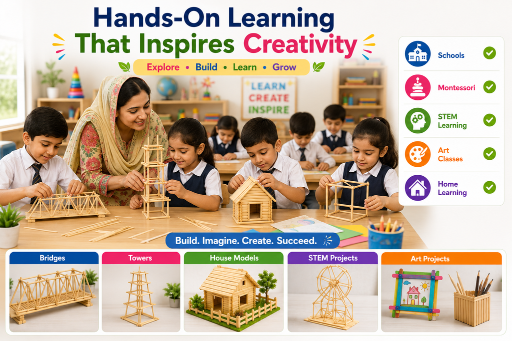 Wooden Sticks for DIY Crafts – 11cm Natural Popsicle Sticks for Kids, School & Creative Projects