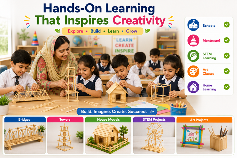 Wooden Sticks for DIY Crafts – 11cm Natural Popsicle Sticks for Kids, School & Creative Projects