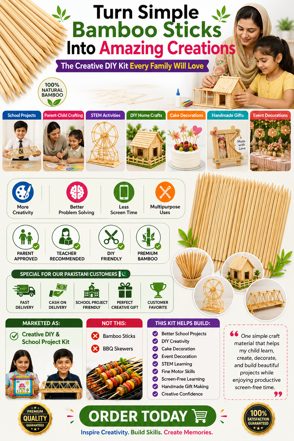Wooden Sticks for DIY Crafts – 11cm Natural Popsicle Sticks for Kids, School & Creative Projects