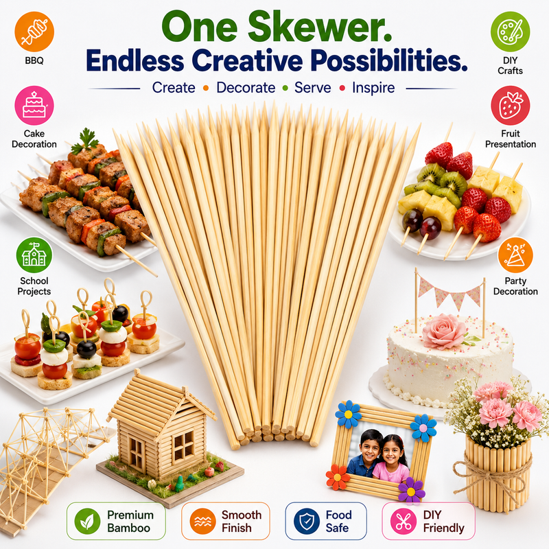 Bamboo Food Skewers – Strong Natural Wooden Sticks for BBQ, Grilling, Catering, Parties & Restaurants
