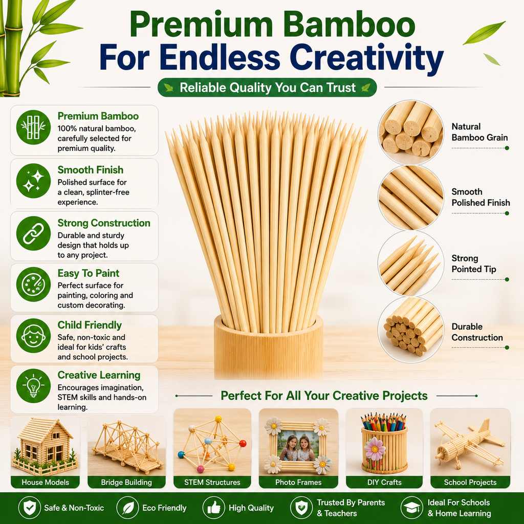 Bamboo Food Skewers – Strong Natural Wooden Sticks for BBQ, Grilling, Catering, Parties & Restaurants