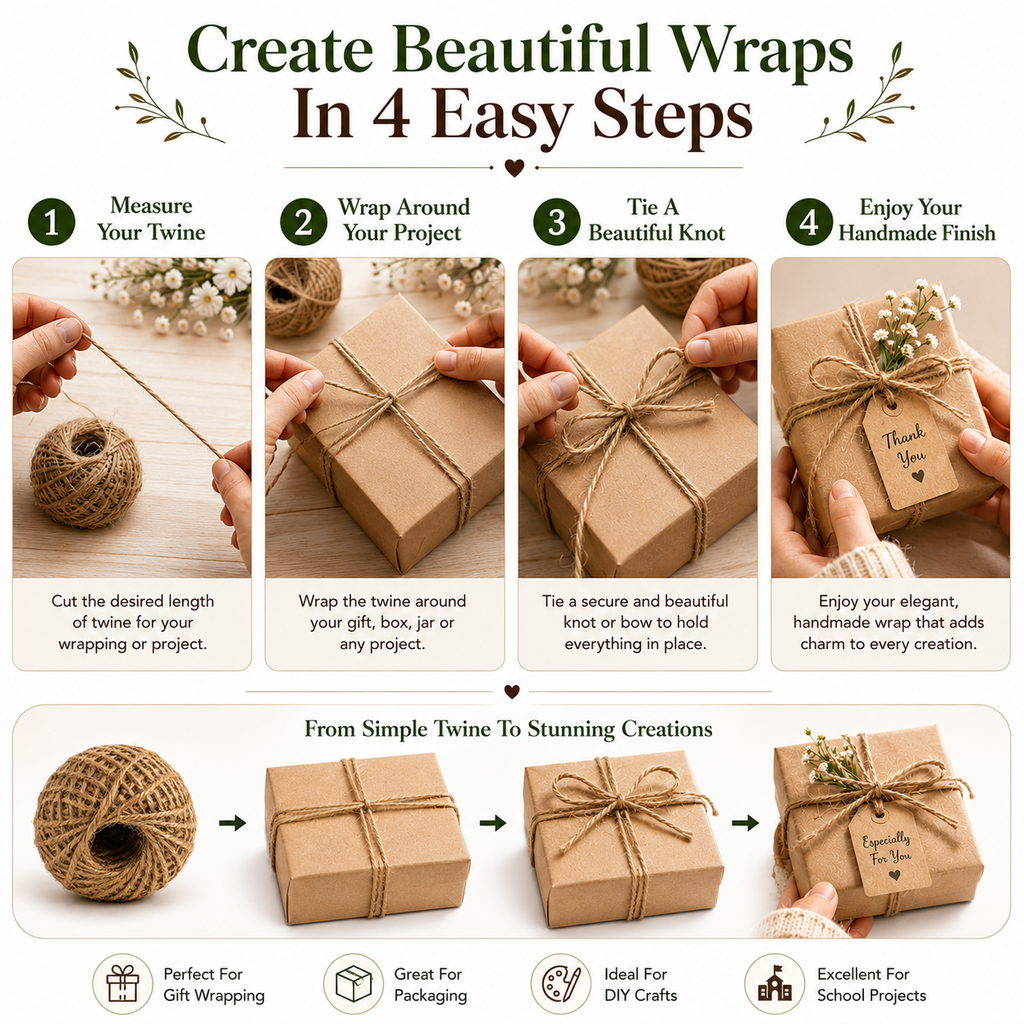 Strong Jute Twine String – Natural Fiber Rope for DIY Crafts, Packaging, Gift Wrapping & Decoration