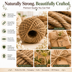 Strong Jute Twine String – Natural Fiber Rope for DIY Crafts, Packaging, Gift Wrapping & Decoration