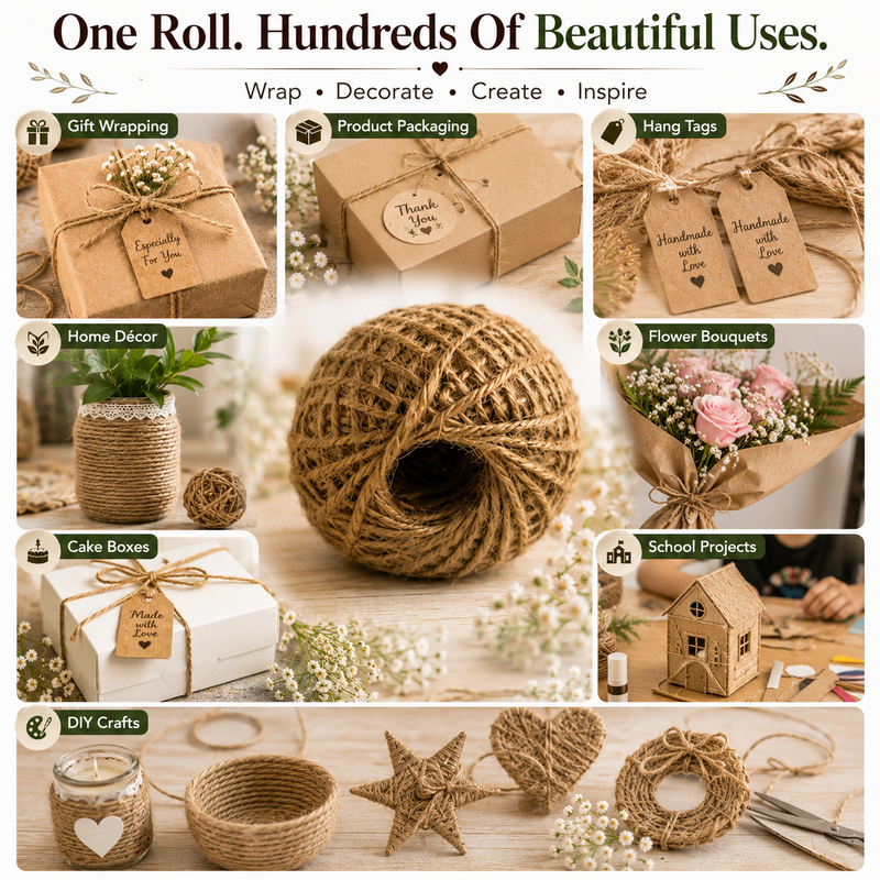 Strong Jute Twine String – Natural Fiber Rope for DIY Crafts, Packaging, Gift Wrapping & Decoration