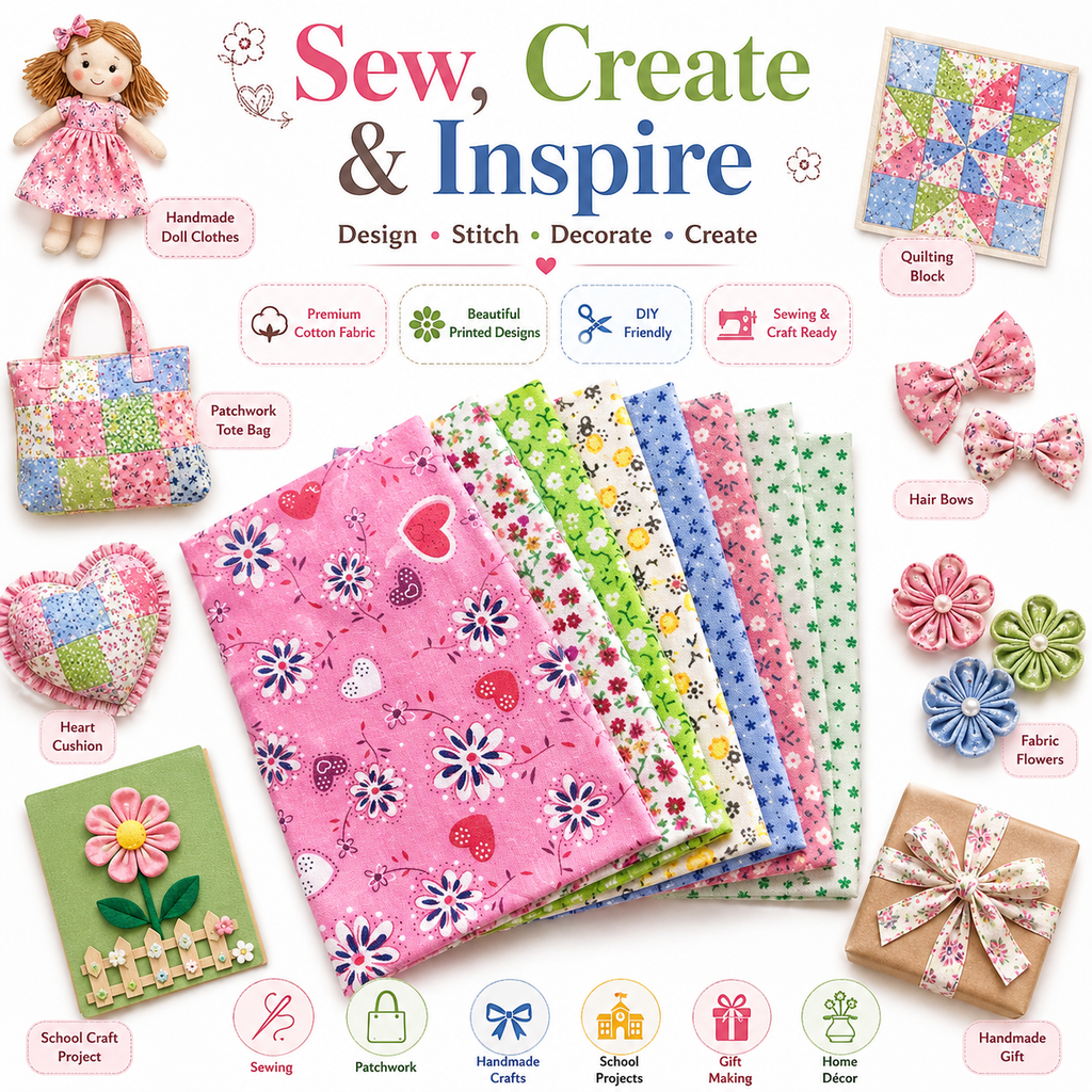 Printed Cotton Fabric Sheets – Soft & Easy-to-Sew Fabric for Quilting, Patchwork, Sewing & DIY Crafts