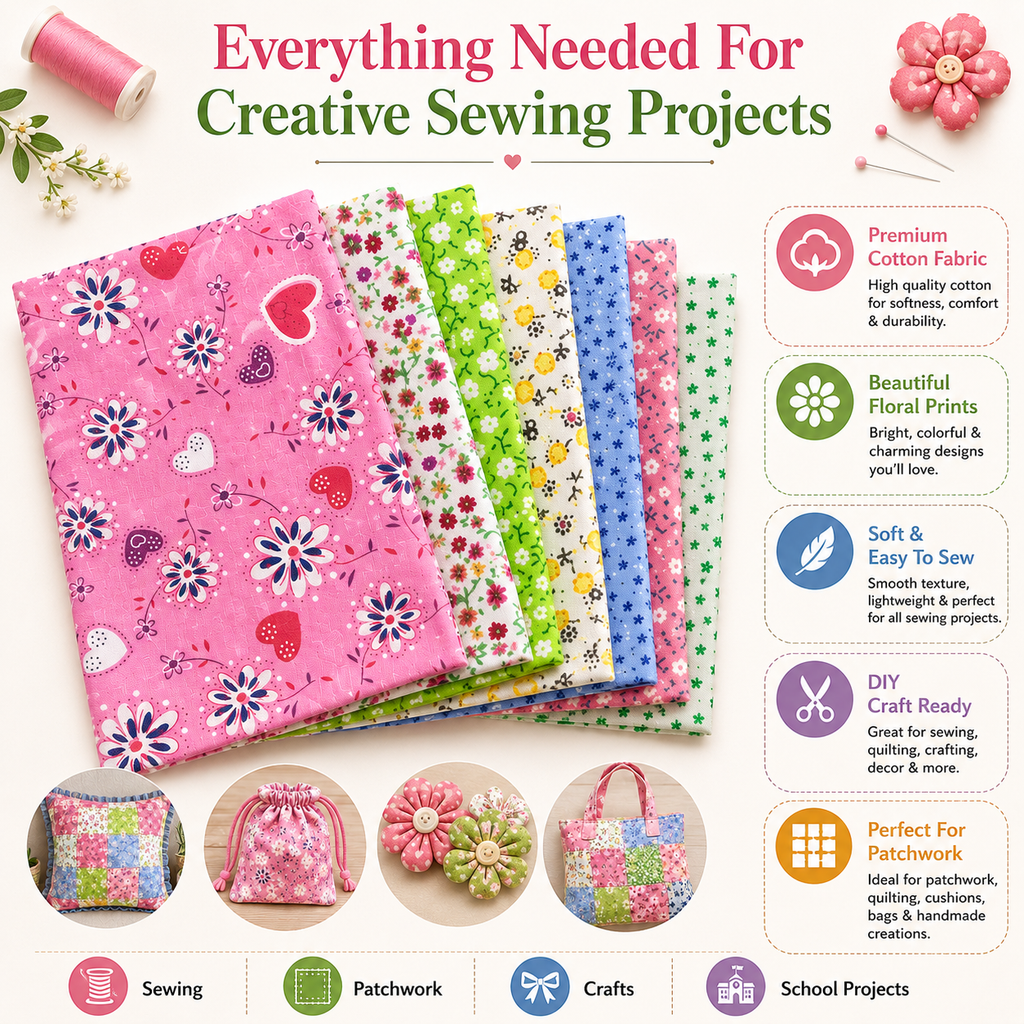 Printed Cotton Fabric Sheets – Soft & Easy-to-Sew Fabric for Quilting, Patchwork, Sewing & DIY Crafts