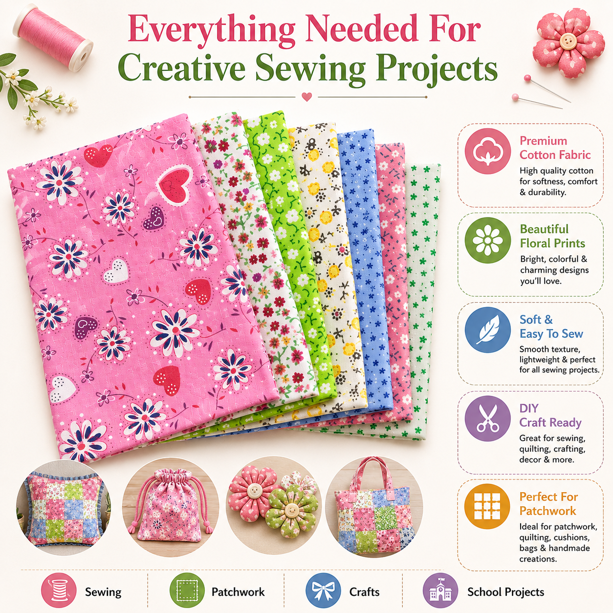 Printed Cotton Fabric Sheets – Soft & Easy-to-Sew Fabric for Quilting, Patchwork, Sewing & DIY Crafts