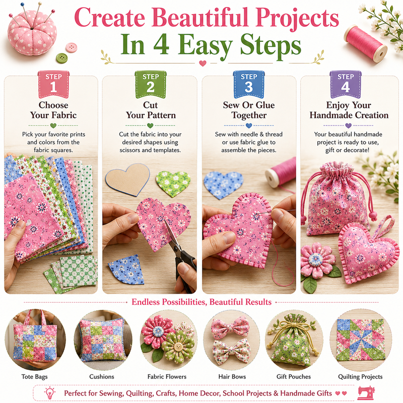 Printed Cotton Fabric Sheets – Soft & Easy-to-Sew Fabric for Quilting, Patchwork, Sewing & DIY Crafts