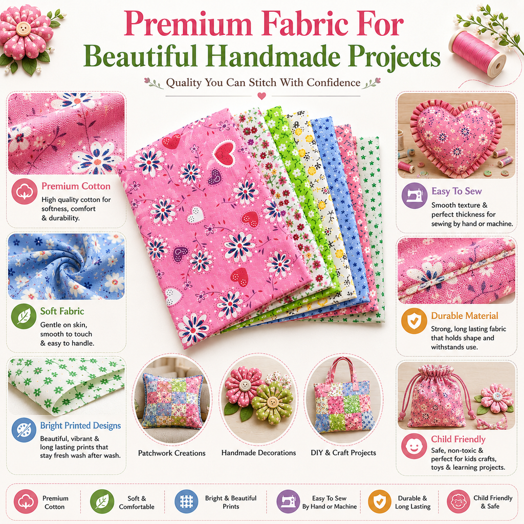 Printed Cotton Fabric Sheets – Soft & Easy-to-Sew Fabric for Quilting, Patchwork, Sewing & DIY Crafts