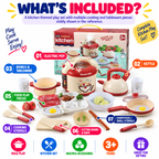 Kids Kitchen Cooking Set – Pretend Play Kitchen Toy Set with Electric Pot, Kettle, Utensils & Food Accessories