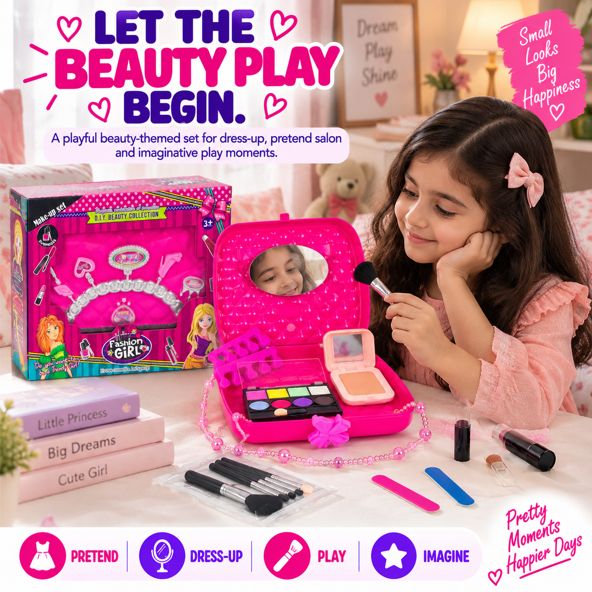 DIY Beauty Collection Kids Makeup & Pretend Play Set – Girls Beauty Kit for Dress-Up, Role Play & Creative Fun