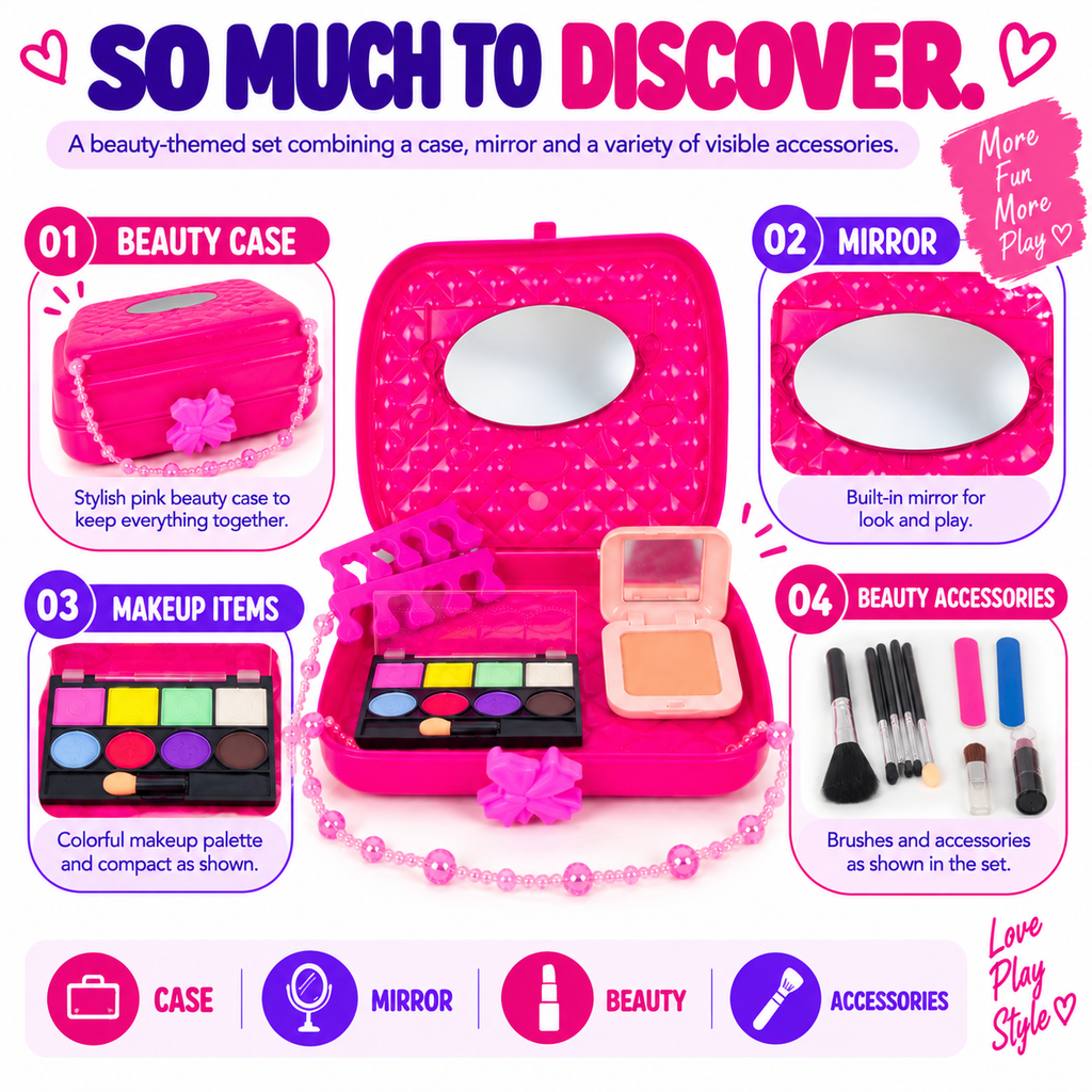 DIY Beauty Collection Kids Makeup & Pretend Play Set – Girls Beauty Kit for Dress-Up, Role Play & Creative Fun
