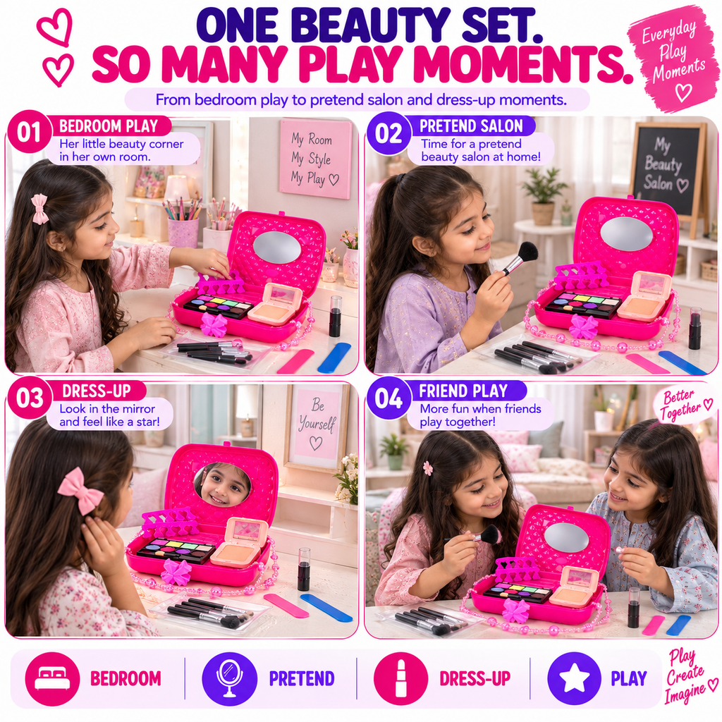 DIY Beauty Collection Kids Makeup & Pretend Play Set – Girls Beauty Kit for Dress-Up, Role Play & Creative Fun