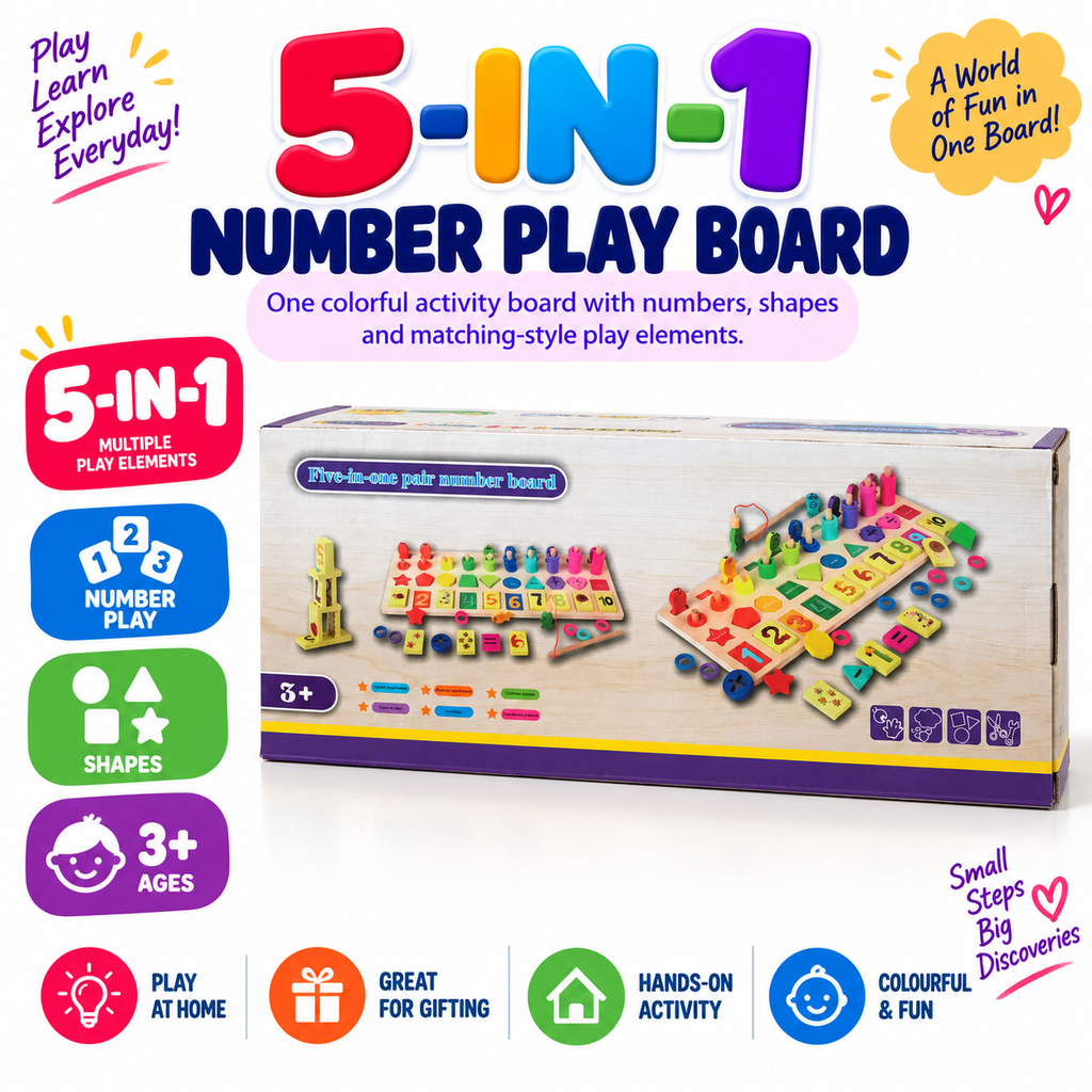 Montessori Wooden Educational Toy for Kids 3+ – Numbers, Shapes & Matching Learning Activity Board**
