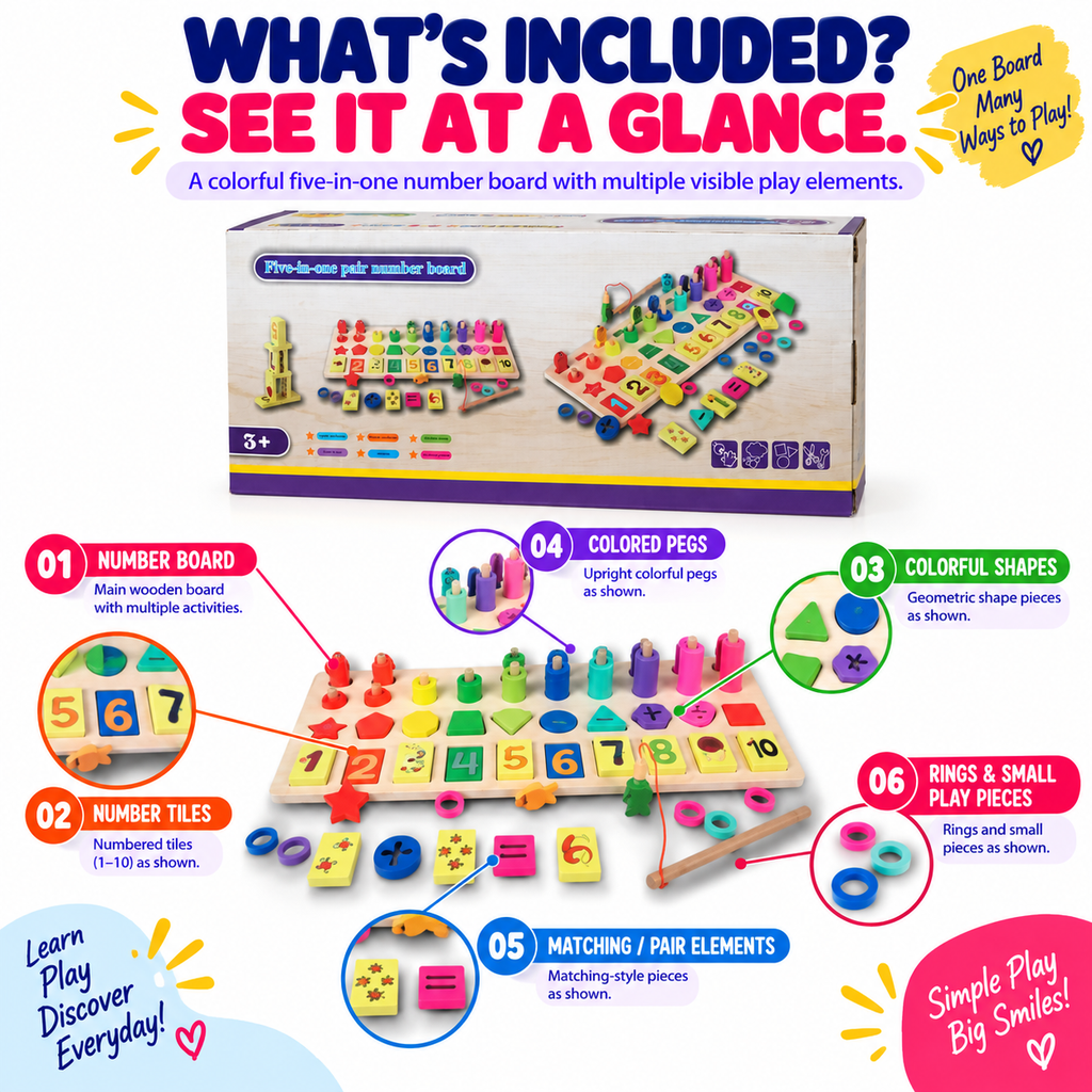 Montessori Wooden Educational Toy for Kids 3+ – Numbers, Shapes & Matching Learning Activity Board**