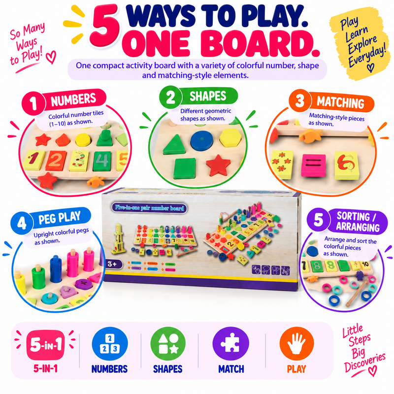 Montessori Wooden Educational Toy for Kids 3+ – Numbers, Shapes & Matching Learning Activity Board**