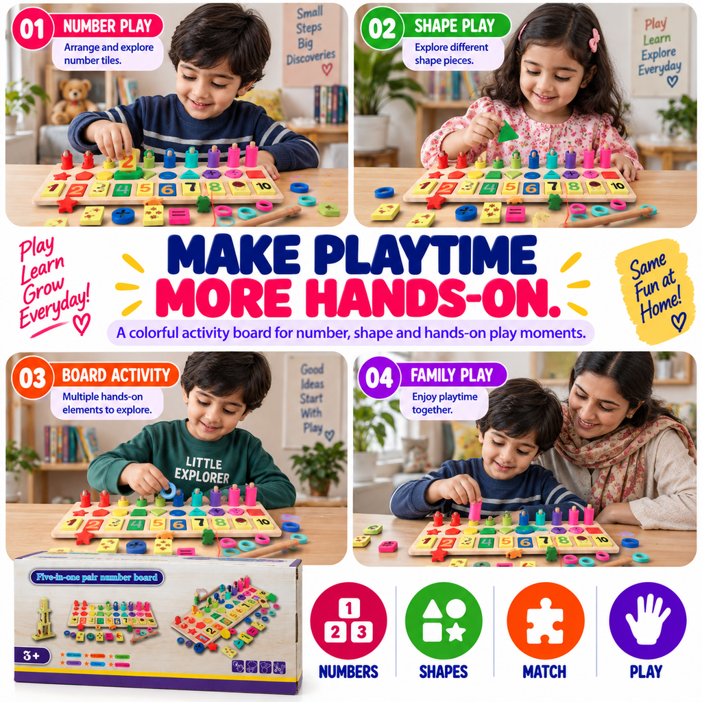 Montessori Wooden Educational Toy for Kids 3+ – Numbers, Shapes & Matching Learning Activity Board**