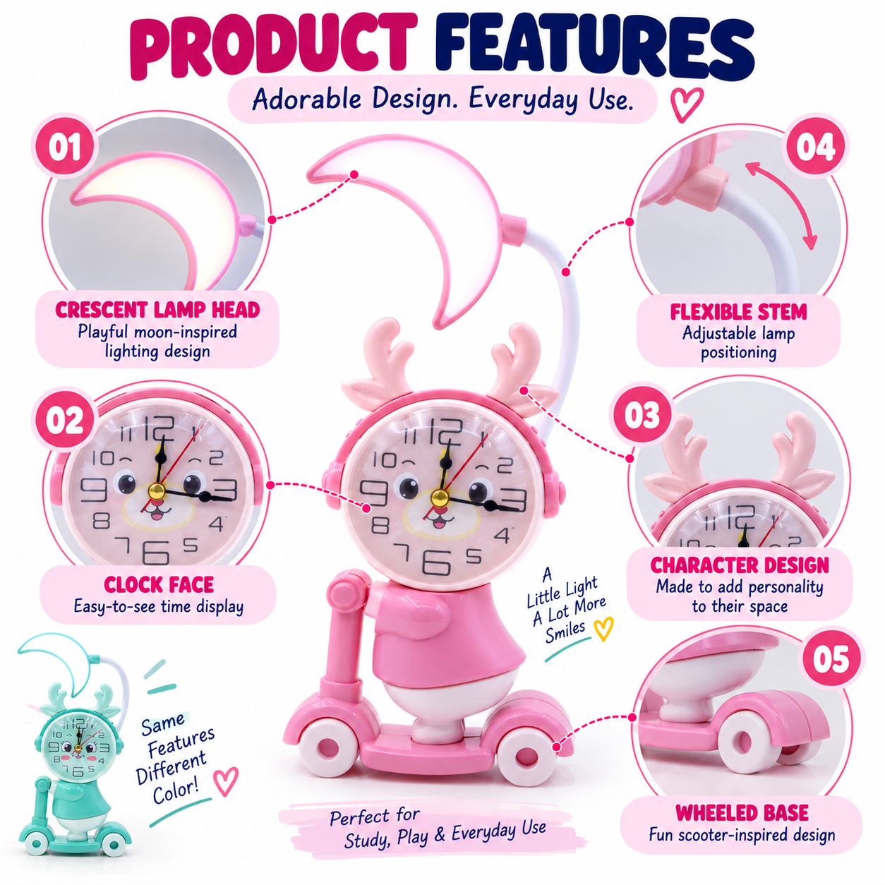 2-in-1 Study Lamp with Digital Clock – LED Desk Light & Alarm Clock for Reading, Homework, Study & Bedroom
