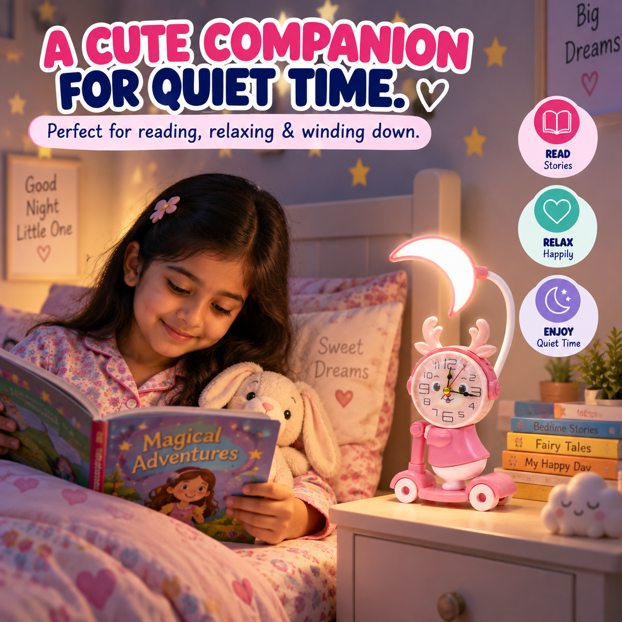 2-in-1 Study Lamp with Digital Clock – LED Desk Light & Alarm Clock for Reading, Homework, Study & Bedroom